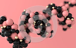 Scientific medical background with atoms and molecules 3d render. Chemical element model. Concept of microscopic research, science