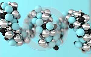 Scientific medical background with atoms and molecules 3d render. Chemical molecule element model. Concept of microscopic research