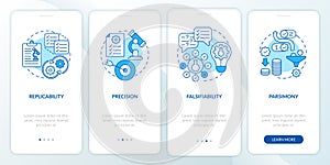 Scientific method requirements onboarding mobile app page screen with concepts