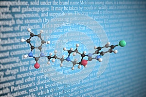 Molecular model of domperidone, 3D rendering