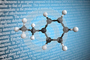 Ethylbenzene scientific molecular model, 3D rendering