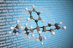 Methadone scientific molecular model, 3D rendering