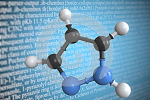 Molecular model of pyrazole, 3D rendering