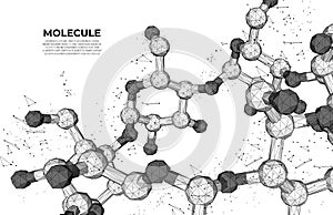 Scientific molecule low poly wireframe background for medicine, science, technology, chemistry. Wallpaper or banner with a DNA mol