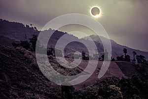 Scientific natural phenomenon. Total solar eclipse with diamond