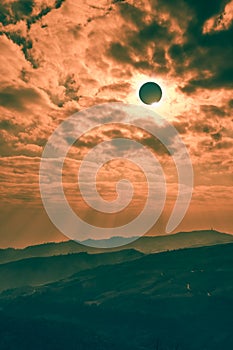 Scientific natural phenomenon. Total solar eclipse with diamond