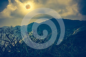 Scientific natural phenomenon. Total solar eclipse with diamond ring effect