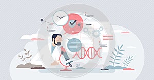 Scientific research with biochemistry test or examination tiny person concept