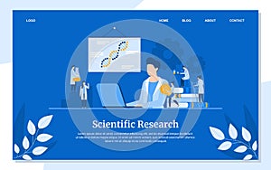 Scientific research vector illustration concept, people teamwork in science laboratory.