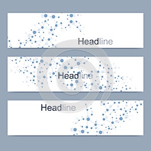 Scientific set of modern vector banners. DNA molecule structure with connected lines and dots. Science vector background