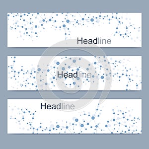 Scientific set of modern vector banners. DNA molecule structure with connected lines and dots. Science vector background