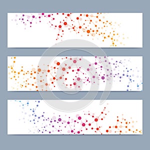 Scientific set of modern vector banners. DNA molecule structure with connected lines and dots. Science vector background