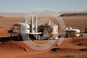 A scientific station on the planet Mars, a Martian colony. Futuristic, scientific and science concept