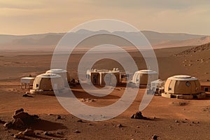 A scientific station on the planet Mars, a Martian colony. Futuristic, scientific and science concept