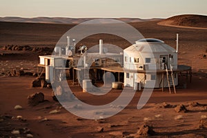 A scientific station on the planet Mars, a Martian colony. Futuristic, scientific and science concept