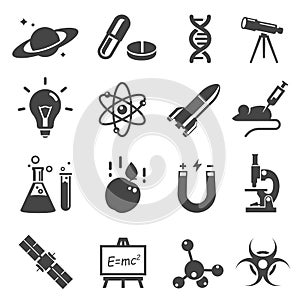 Scientific study and research glyph vector icons set photo