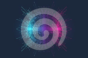 Scientific vector illustration quantum computer technology. Plexus fiction effect. Deep learning artificial intelligence