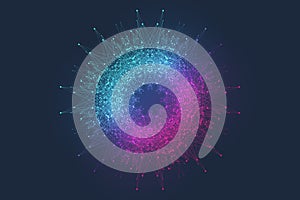 Scientific vector illustration quantum computer technology. Plexus fiction effect. Deep learning artificial intelligence