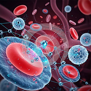 Scientific visualization of cellular interactions, highlighting