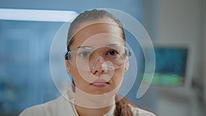 Scientific worker wearing safety goggles in laboratory