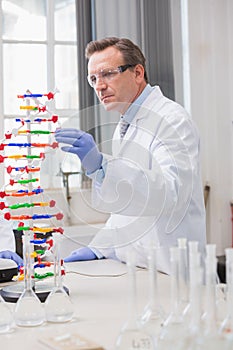 Scientist analysing dna helix