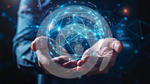 Scientist analyzing complex data network with futuristic technology