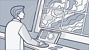 Scientist Analyzing Data on Computer in Lab Vector, vector design Generative AI