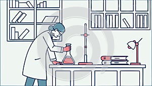 Scientist analyzing data on computer in a laboratory, vector design Generative AI