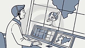 Scientist Analyzing Data on Multiple Computer Screens, vector design Generative AI