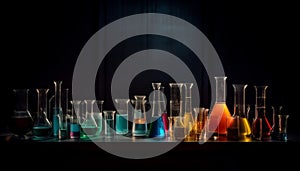 Scientist analyzing liquid in laboratory glassware for scientific experiment generated by AI