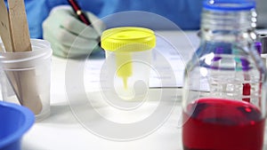 Scientist analyzing liquid samples in a laboratory