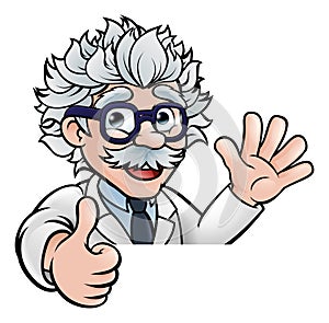 Scientist Cartoon Character Sign Thumbs Up photo