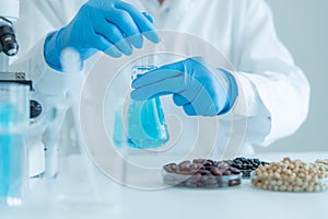 Scientist check chemical whole grains residues in laboratory. Control experts inspect the concentration of chemical residues.