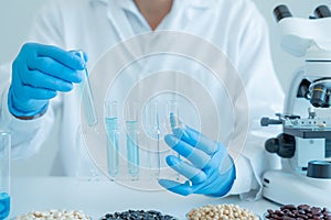 Scientist check chemical whole grains residues in laboratory. Control experts inspect the concentration of chemical residues.