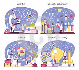 Scientist concept set. Idea of education and innovation. Biology