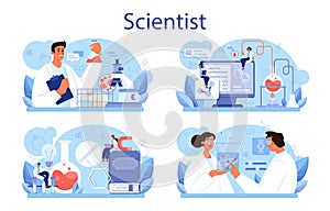 Scientist concept set. Idea of education and innovation. Biology, chemistry