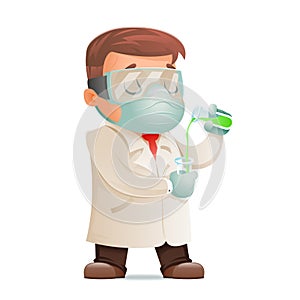 Scientist develops cure for viral pandemic test-tube icon cartoon character design vector illustration