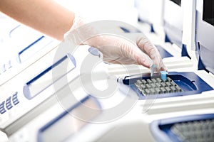 Scientist, DNA copy, white gloves,