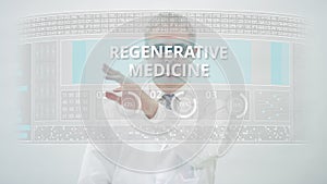 Scientist or engineer slides touchscreen to REGENERATIVE MEDICINE text photo