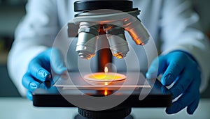 Scientist Examining Sample Under Microscope