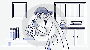 Scientist examining samples with a microscope and test tubes in a lab, vector design Generative AI