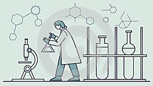 Scientist examining samples with a microscope and test tubes. vector design Generative AI