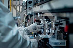 Scientist handling equipment in pharmaceutical lab