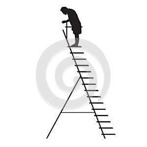 Scientist on a high ladder