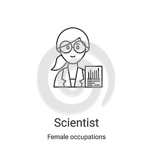 scientist icon vector from female occupations collection. Thin line scientist outline icon vector illustration. Linear symbol for