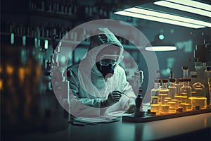 scientist in the Interior of clean modern white laboratory background. equipment and supplies, equiLaboratory concept, generative