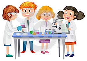Scientist kids doing chemical experiment