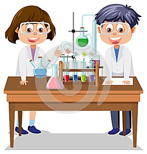 Scientist kids doing chemical experiment