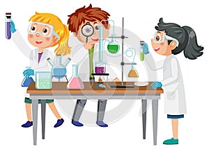 Scientist kids doing chemical experiment