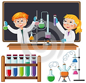 Scientist kids doing chemical experiment